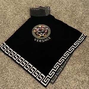 Versace Black Poncho with Gold Medusa and White Greek Key